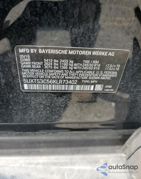 2019 BMW X3 xDrivem40I из США, поврежденный, VIN 5UXTS3C56KLR73402